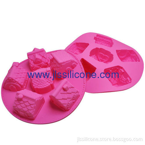 6 Cup Christmas House Shaped Silicone Cake Baking Molds